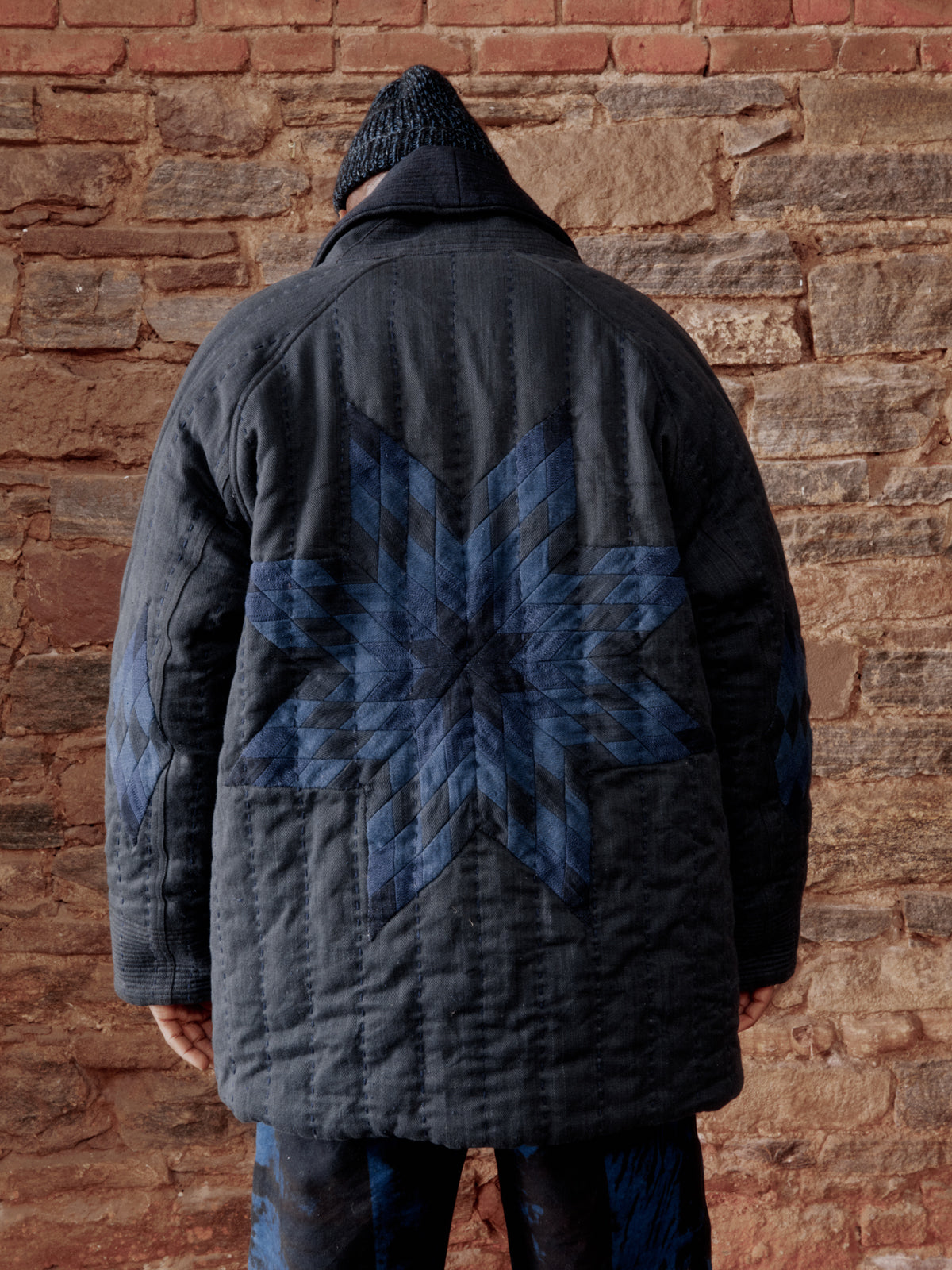 REVERSIBLE SHAWL OVERCOAT indigo morningstar quilt – INDI+ASH