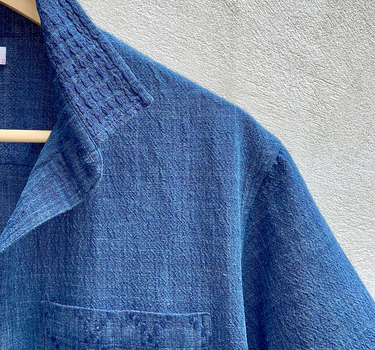 KIDS MAK CAMP SHIRT solid indigo diamond sashiko