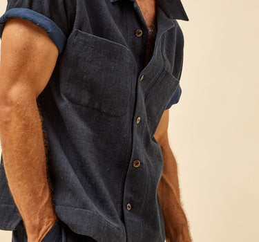 LAKE CAMP OVERSHIRT iron black/indigo military herringbone