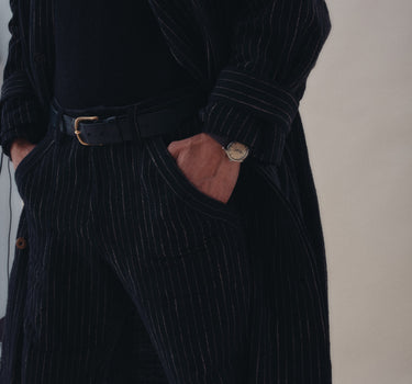 ISAAC PANT handwoven ticking stripe iron/acacia