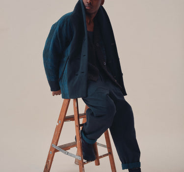 REVERSIBLE SHAWL OVERCOAT indigo/iron big plaid