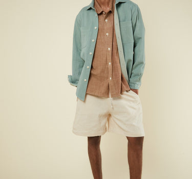 AMES WORKSHIRT seafoam indigo/pomegranate denim