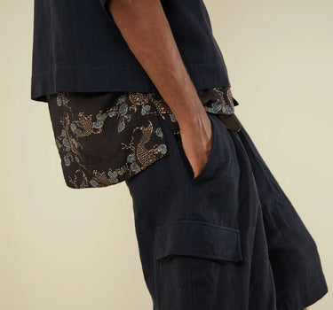 BIG SHORT iron/indigo military herringbone