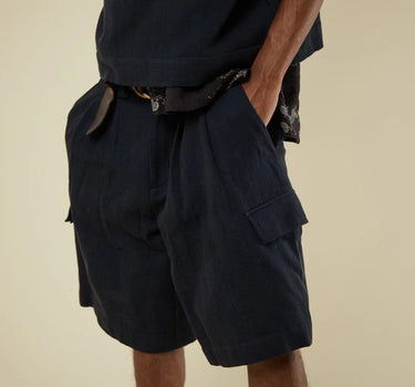 BIG SHORT iron/indigo military herringbone