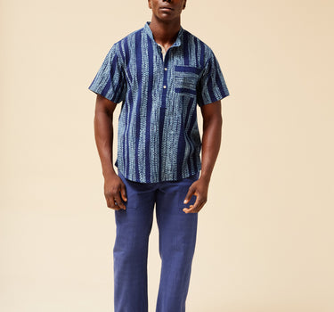 SS CEDAR BAND SHIRT indigo drinkwater stitch stripe