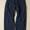 Pair of dark navy blue pants on a beige background
