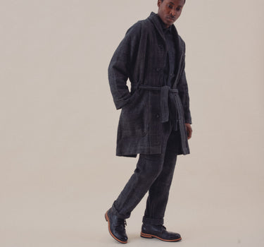 ATELIER COAT iron/charcoal black herringbone