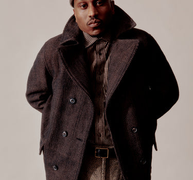 LOFT PEACOAT iron/cutch handspun herringbone