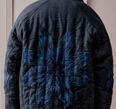 REVERSIBLE SHAWL OVERCOAT indigo morningstar quilt