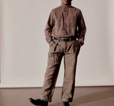 SHAKOOR PANT iron black/cutch tan handspun herringbone