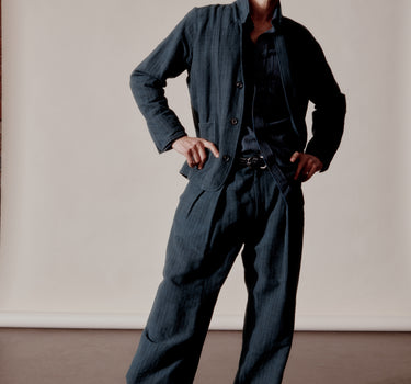 SHAKOOR PANT midnight teal/iron black ticking stripe