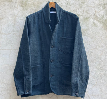 STUDY JACKET midnight teal/iron black handspun herringbone