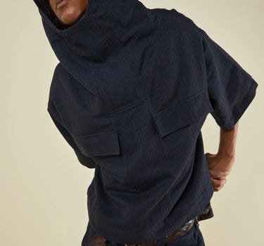 SS HOODED SMOCK iron/indigo military herringbone