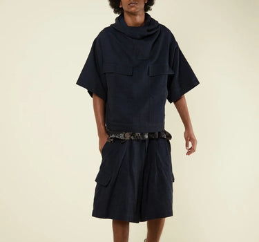 SS HOODED SMOCK iron/indigo military herringbone