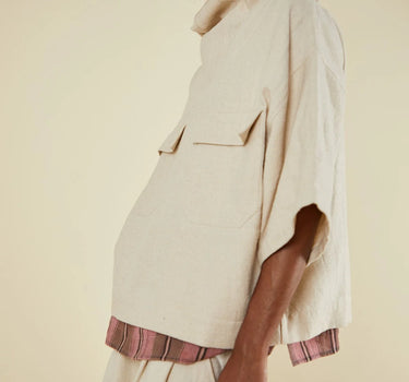 SS HOODED SMOCK natural military herringbone