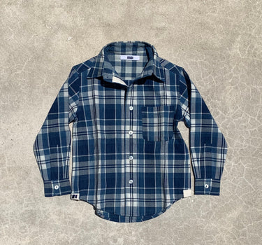 KIDS LS MATTY SHIRT mixed indigo plaids handwoven cotton