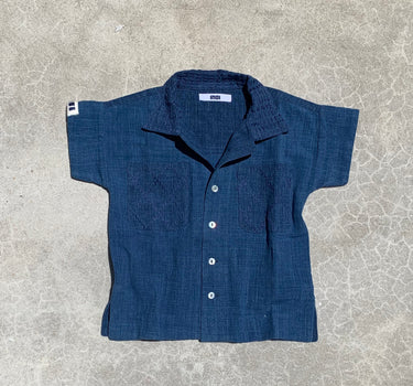 KIDS MAK CAMP SHIRT solid indigo diamond sashiko