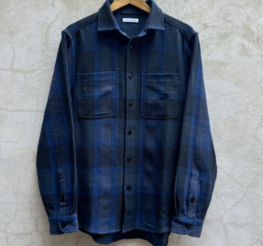 AMES WORKSHIRT indigo/iron shadow plaid handwoven
