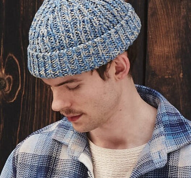 WATCH CAP  light indigos handknit