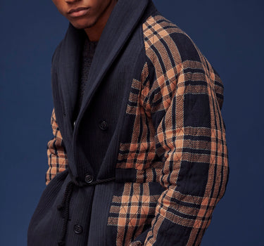 REVERSIBLE SHAWL OVERCOAT iron denim/iron catechu big plaid