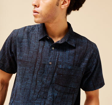 SS CEDAR SHIRT iron/indigo drinkwater fine stripe