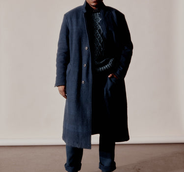 GEORGE COAT teal/iron handspun herringbone