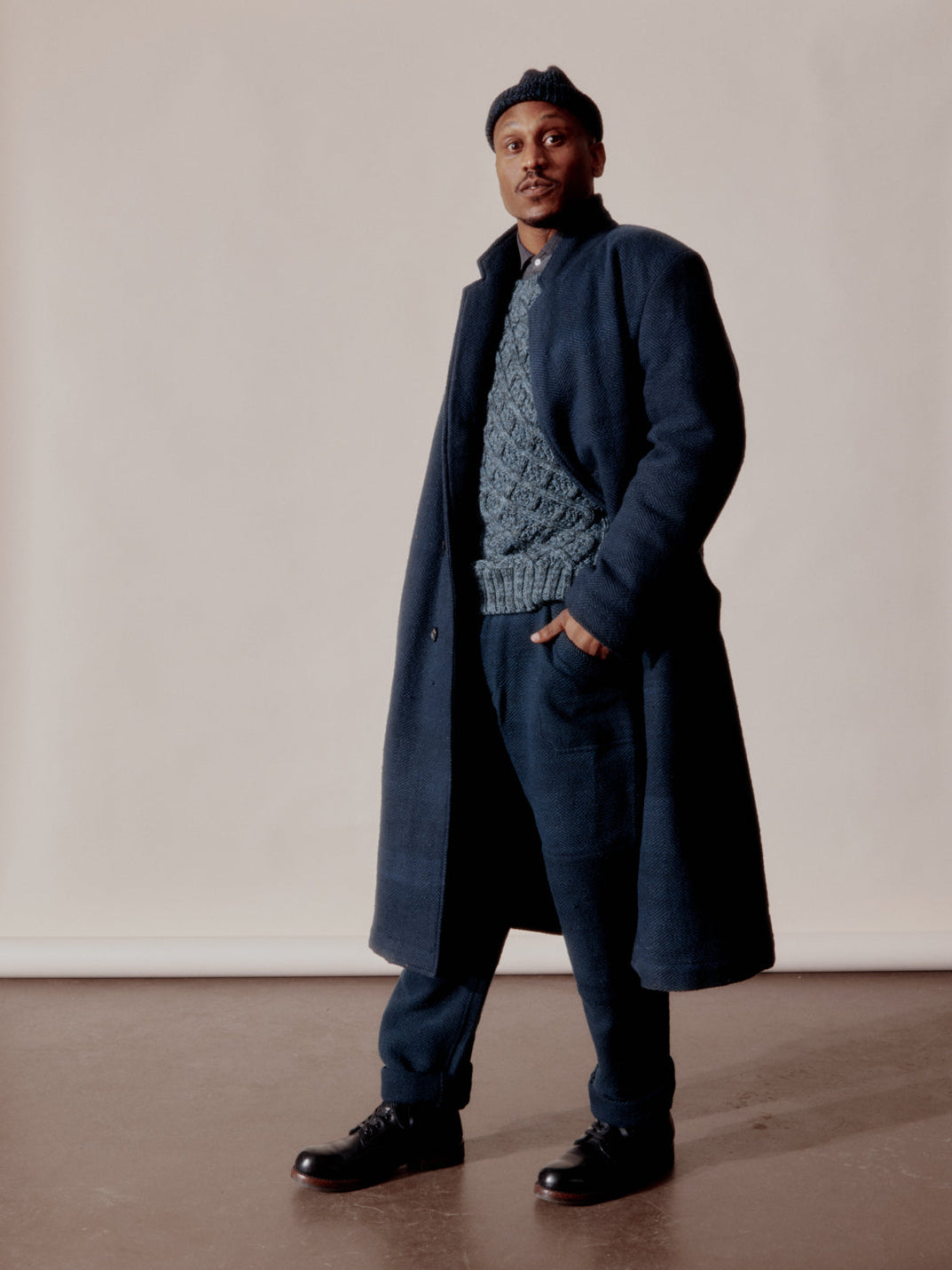 GEORGE COAT teal/iron handspun herringbone – INDI+ASH