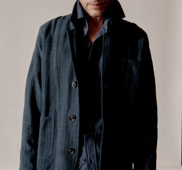 STUDY JACKET midnight teal/iron black ticking stripe