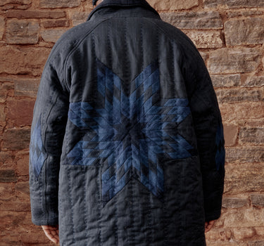 REVERSIBLE SHAWL OVERCOAT indigo morningstar quilt