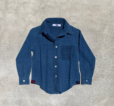 KIDS LS MATTY SHIRT solid indigo handwoven cotton