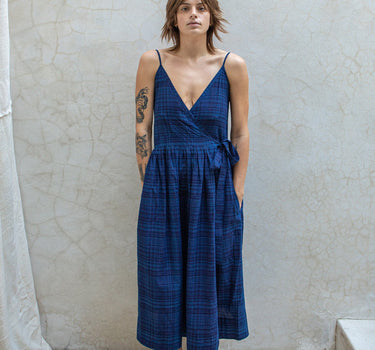 MICA WRAP DRESS indigo madras