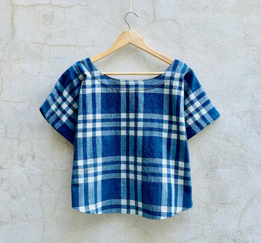 KIDS NOVA TEE handwoven indigo light plaids