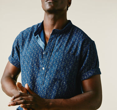 SS CEDAR BAND SHIRT indigo ditsy print