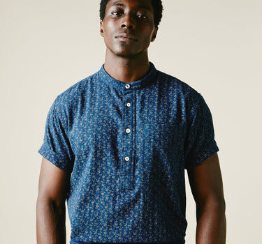 SS CEDAR BAND SHIRT indigo ditsy print