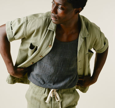 LAKE CAMP SHIRT od green military herringbone