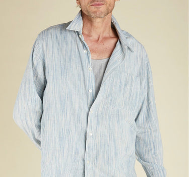 BROOK SHIRT indigo/natural handwoven spacedyed cotton