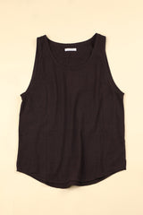 Plum sleeveless shirt on a beige background
