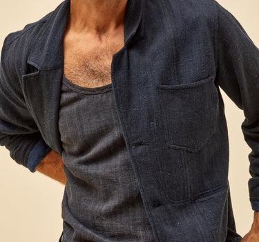 STUDY JACKET iron/indigo military herringbone