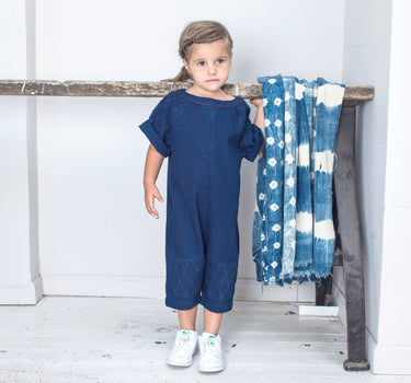 KIDS LUCA ROMPER Indigo Basketweave Diamond Sashiko