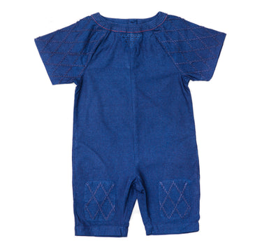 LUCA ROMPER <br> Indigo Basketweave Diamond Sashiko