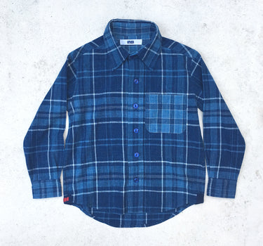 KIDS LS MATTY SHIRT Indigo Plaids handwoven cotton